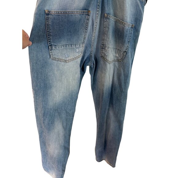 Zara Man Denim Overalls Distressed Large Light Blue - Picture 8 of 9